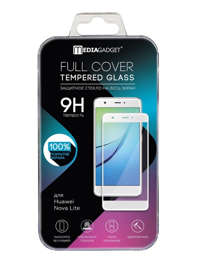 Защитное стекло для huawei Nova Lite MEDIAGADGET TEMPERED GLASS (белая рамка) - фото