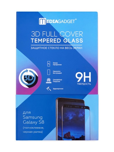 Защитное стекло samsung для Galaxy S8 MediaGadget 3D FULL COVER GLASS  (полноклеевое, черная рамка) - фото2
