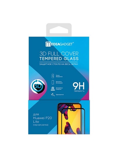 Защитное стекло для huawei P20 Lite Mediagedget 3D Full cover TEMPERED glass (черная рамка) упаковка Premium