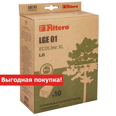 Filtero LGE 01 ECOLine XL, Мешки-пылесборники  10 шт + микрофильтр, бумажные