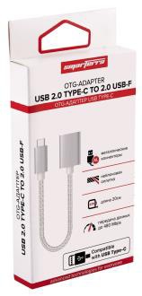 OTG-адаптер Smarterra STR-TCU20 Type C - USB F (20см,нейлоновая оплетка,серебристый)