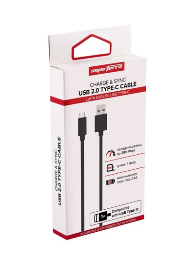 USB-кабель Smarterra STR-TC001 USB type C (1м, PVC, черный)